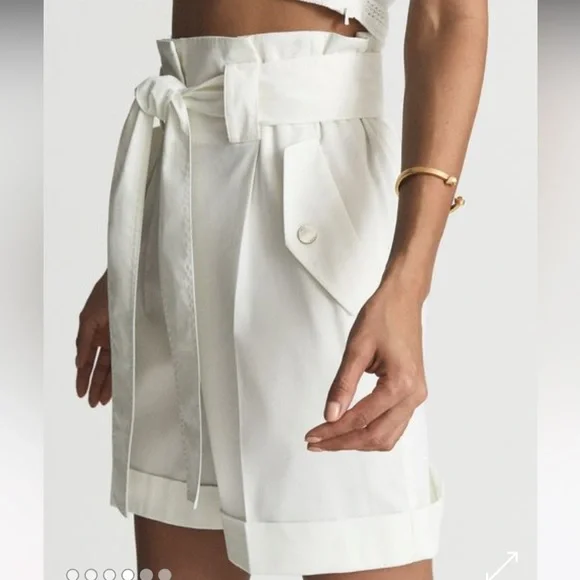 REISS MABEL PAPERBAG SHORTS WHITE SIZE NWTags - Main Image